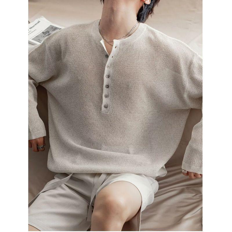  Áo Sơ Mi Dệt Kim Đơn Giản Thương Hiệu Hợp Xu Hướng Cho Nam Bộ Sưu Tập Mùa Xuân Mới Thiết Kế Thời Trang Và Thường Ngày Dễ Phối Đồ Màu Trơn Áo Dài Tay 