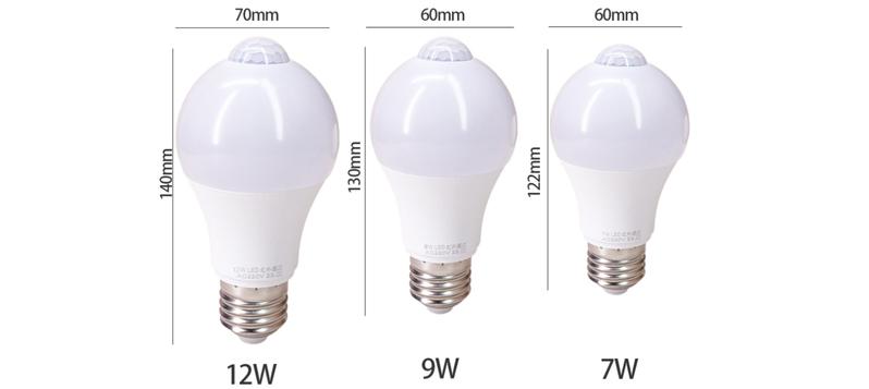 Product Introduction of E27 PIR Motion Sensor Lamp 12W 9W 7W LED Bulb with Motion Sensor Infrared Radiation Motion Detector Security Light 220V 13