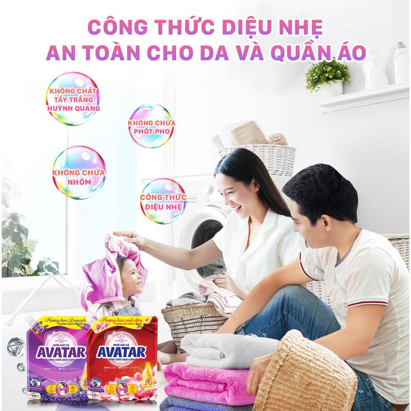 Product Introduction of (MUA 1 TẶNG 1) Nước giặt xả Avatar 5 in 1 hương lavender làm sạch sâu, lưu hương dài lâu, dịu nhẹ cho làn da Làm Sạch 2kg2/túi nước  giặt 7