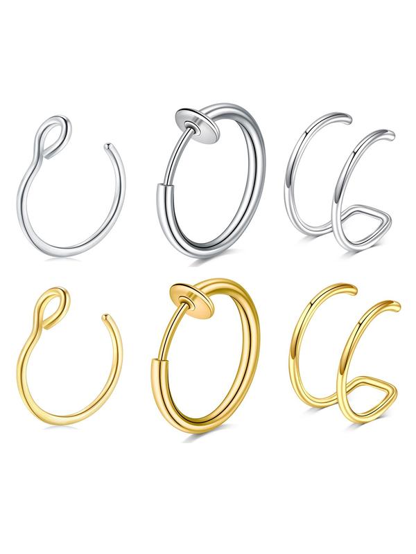 Simple Stainless Steel No Piercing Earring, 2 Pairs Fashionable Earrings for Women & Men for Party, Daily Clothing Decor, Trendy All-match & Exquisite Jewelry for Birthday Gift 3