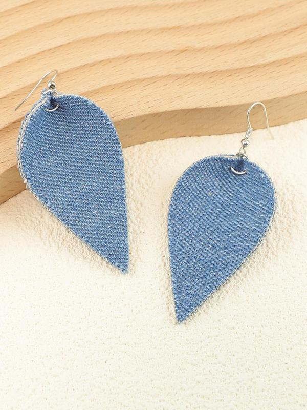 Denim Fabric Style Leaf Shaped Dangle Earrings, Fashionable Jewelry for Women, Daily Clothing Decor, Trendy All-match & Exquisite Jewelry for Birthday Gift 2
