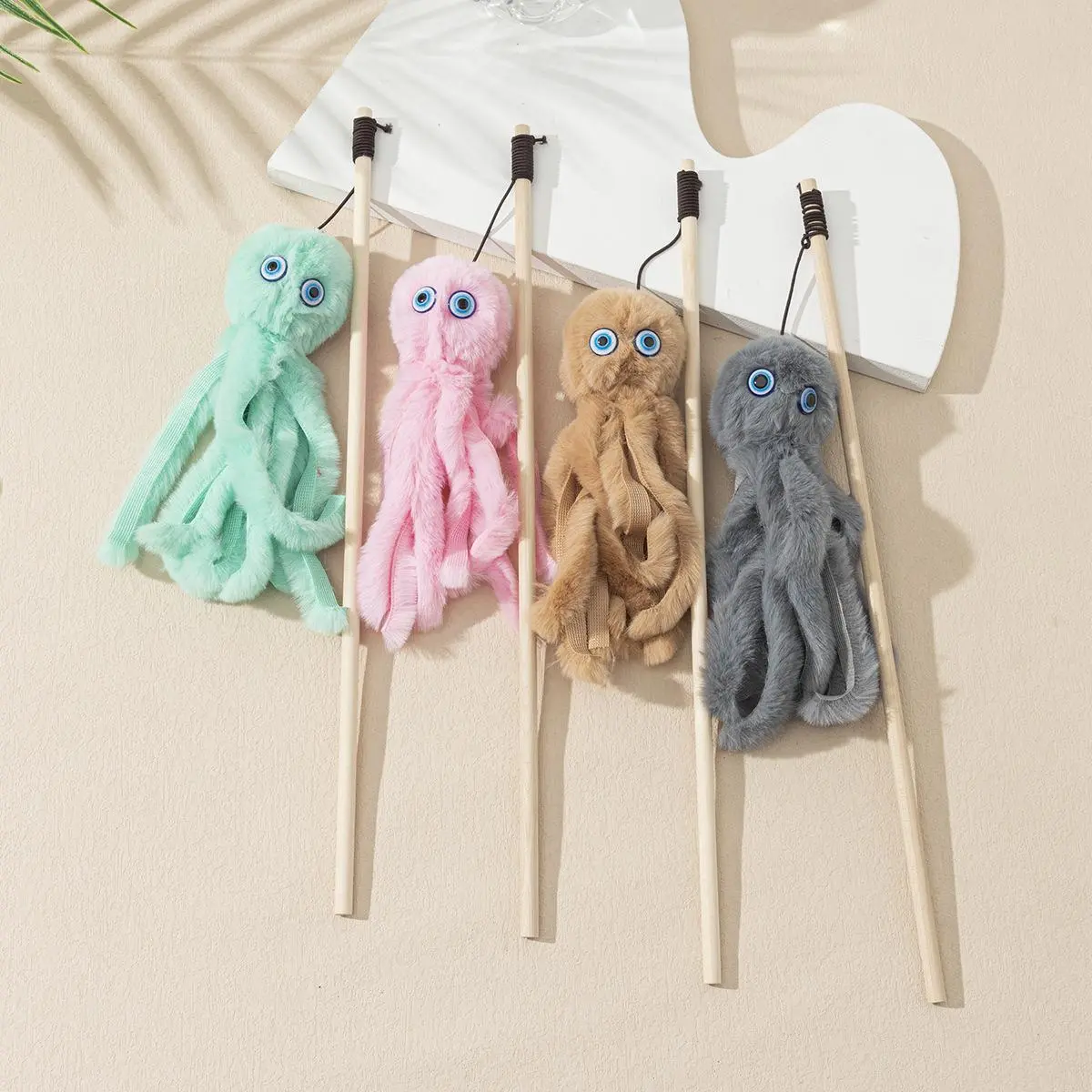 Plush Octopus Design Cat Teaser Toy, 1 Count Wooden Pole Cat Teaser Stick, Interactive Cat Toy, Kitten Toy, Pet Supplies