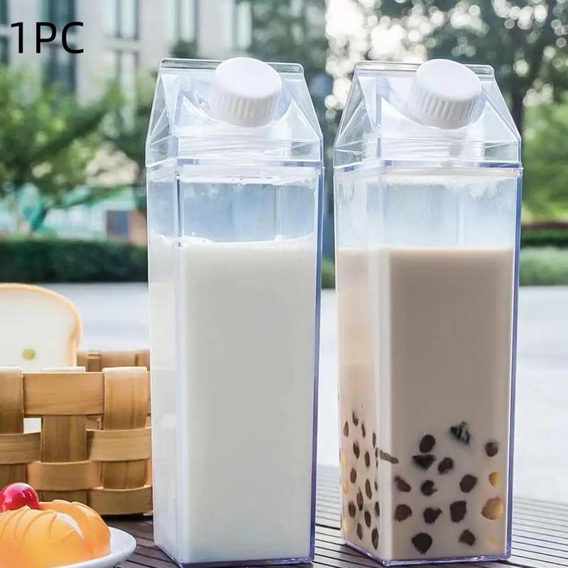 Milk Box Design Water Bottle, 1 Count Clear Portable Large Capacity Drinking Cup For School Camp Office 0