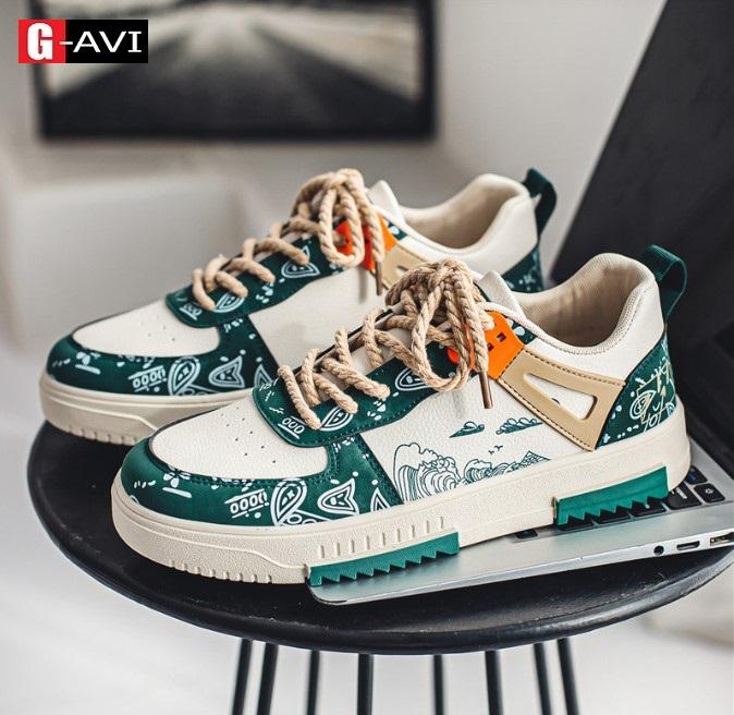  Giày Nam Đẹp G-AVI giày Thể Thao Nam Họa Tiết Mới Trẻ Trung Năng Động - 022 X6 1987 2260 y07 Sneaker Shoes Đế Bằng Cao Su Hoa 