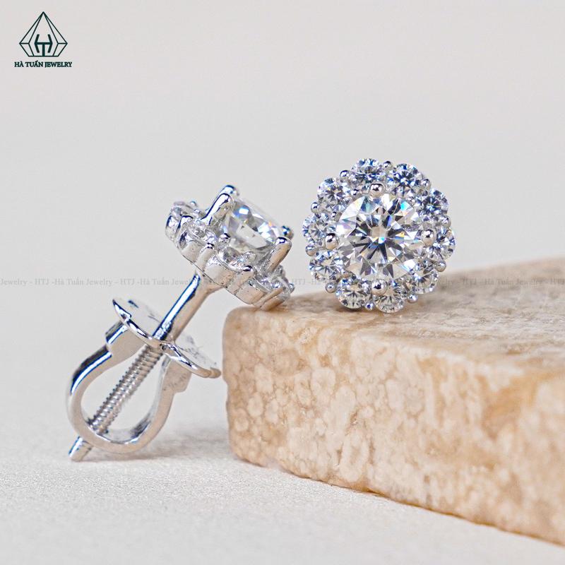 Bông Tai Bạc 925 Xi Kim Viên Chủ Đá Moissanite 4mm EX128 Hà Tuấn Jewelry
