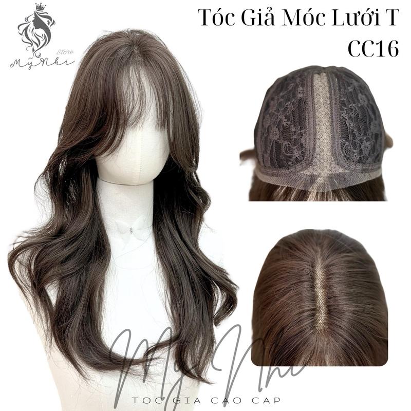Siêu Da Đầu Tóc Giả Lưới Chữ T Mái Thưa CC16 50cm Xoăn Sóng Layer kèm dưỡng + lược + lưới + miếng dán
