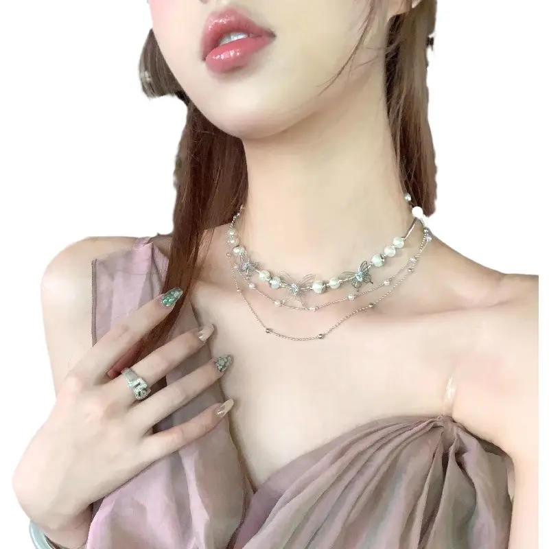 Dreamy Iris Butterfly Pearl Necklace for Women