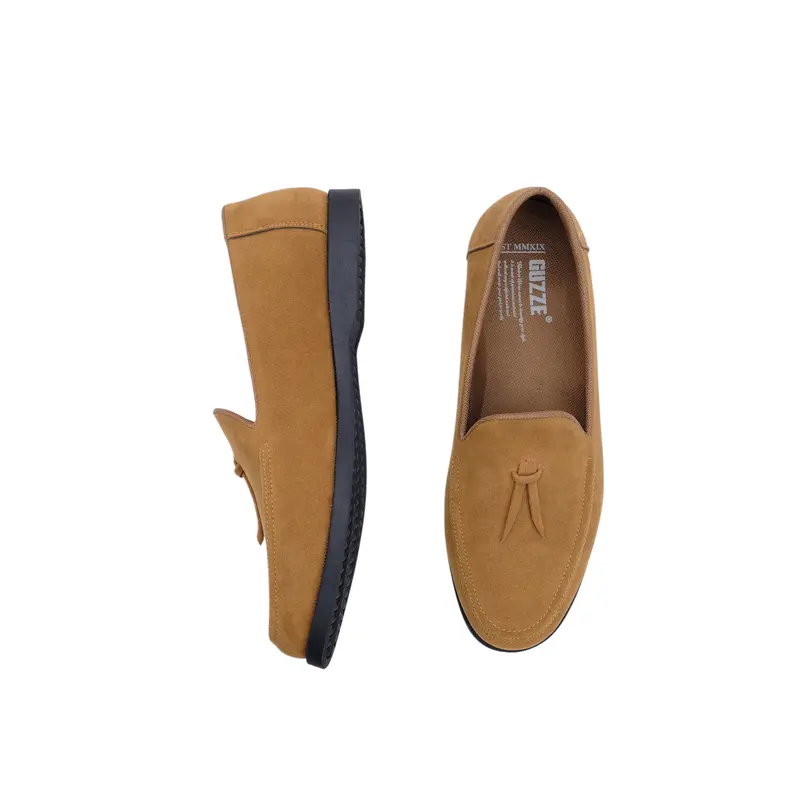 Guzze Sydney Sepatu Slip On Pria Loafer Suede Tan Gaya Tanpa Hak Flat Shoes Kerja 5