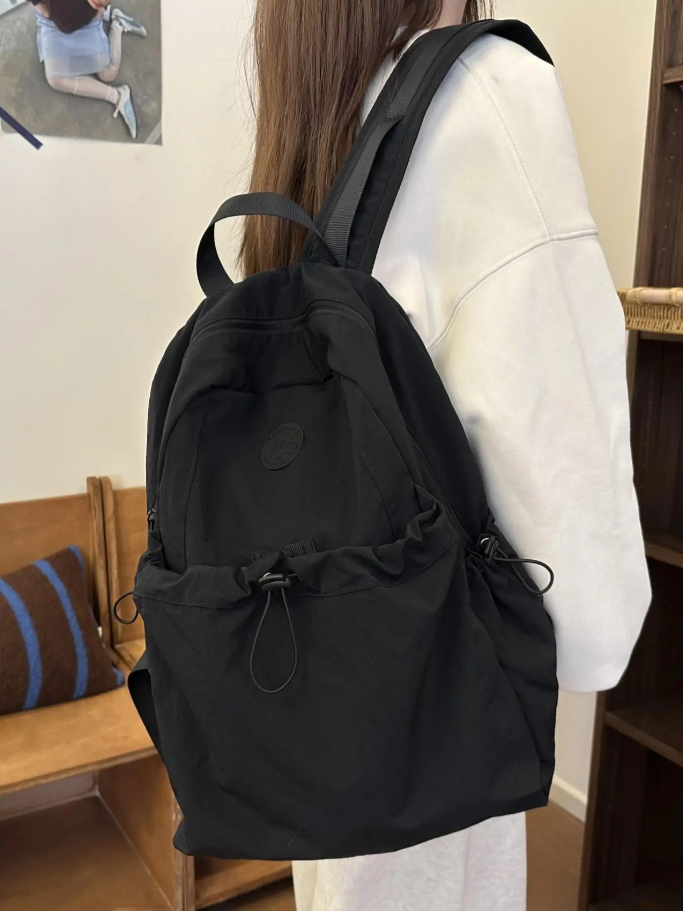 Women's Solid Color Nylon Backpack, Fashionable Large Capacity Backpack for Daily Used, Casual Trendy Versatile High-quality Daily Commuting Bag