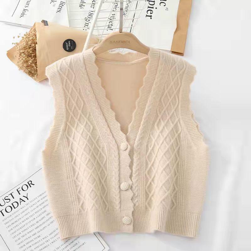 Áo Vest Dệt Kim, Hàng Mới Về Mùa Thu Của Phụ Nữ, Dáng Rộng Vừa Vặn, Phong Cách Phương Tây, Áo Len, Không Tay, Áo Cardigan, Thiết Kế Cổ Chữ V, Thích Hợp Cho Áo Khoác Cơ Sở Waistoat Của Phụ Nữ Top Women 1