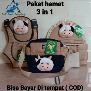 Paket Hemat (3 in 1) Gendongan Bayi Samping Boneka Sapi Tas Bayi Boneka Sapi Dan Gendongan Bayi Depan Ransel Bayi