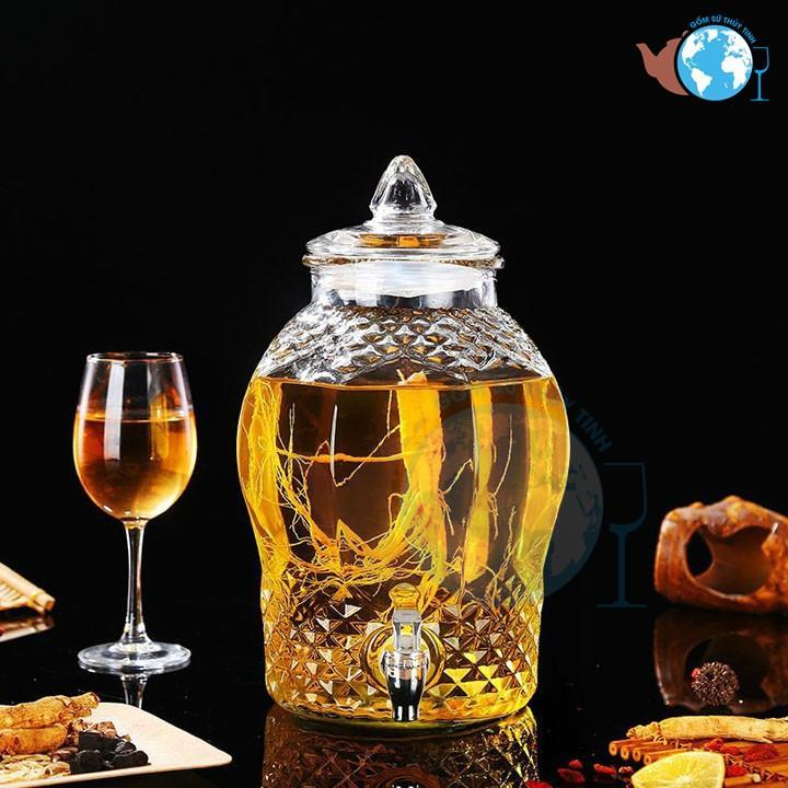 Bình ngâm rượu 6 lít bằng thủy tinh kim cương 8833 / bình thủy tinh có van ( có vòi ) hoặc không van ( không vòi )