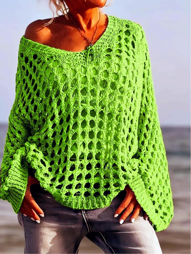 Product Introduction of Women's Plain Hollow Out Sweater, Casual   Long Sleeve Jumper for Summer, Fashion Women's Knitwear for Daily Wear 9
