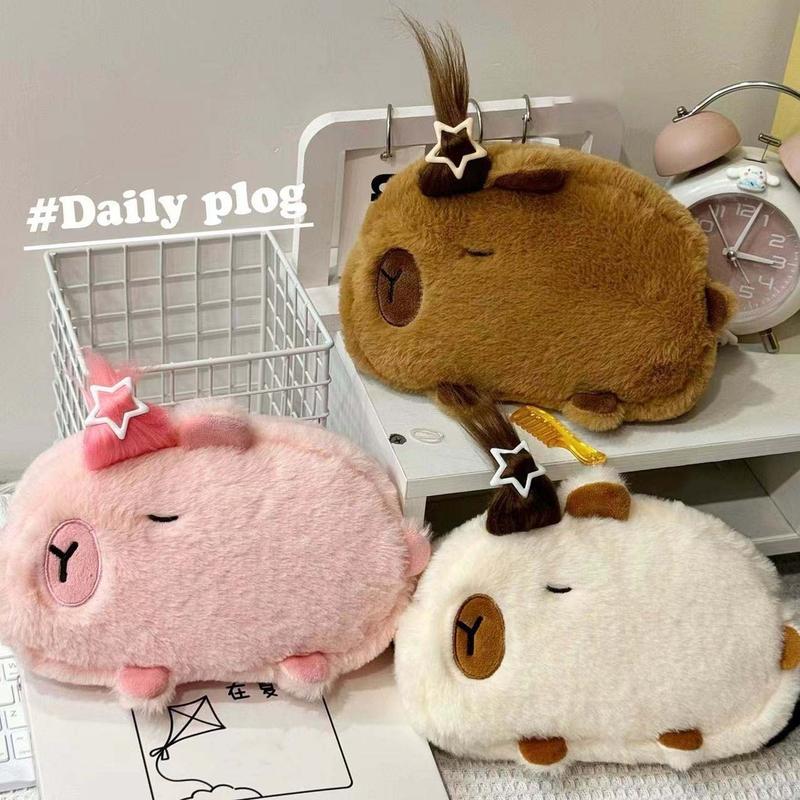 Capybara Plush Pen Case Student Cartoon Large Capacity Stationery Storage Bag School Supplies 0