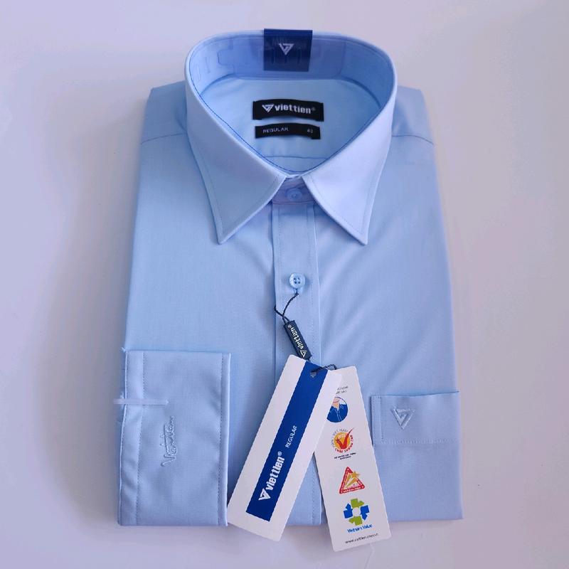 Việt Tiến áo sơ mi nam màu xanh biển trơn tay dài và tay ngắn Menswear