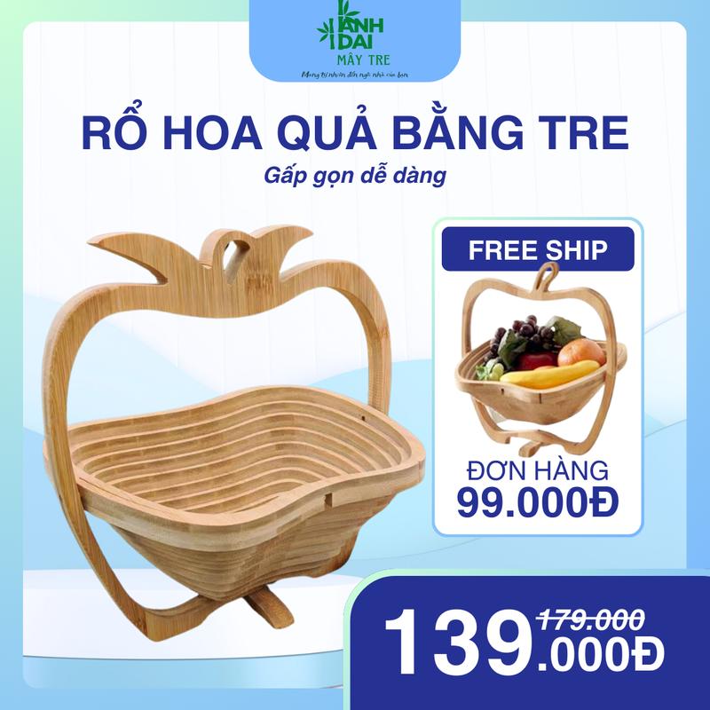 Rổ Hoa Quả Decor Phòng Bằng Tre Gấp Gọn - Hình Quả Táo