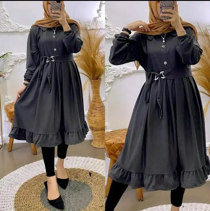 asf tunik pakian wanita terbaru 2024 terbaru tunik virall tiktok Airflow Muslim Atasan Panjang Crinkle Kancing 5