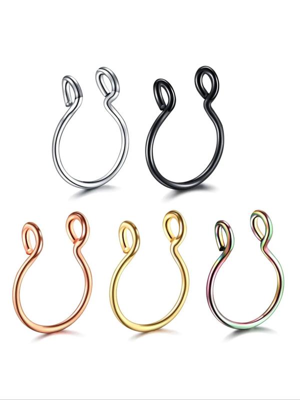 5pcs Stainless Steel Nose Cuff, U-shaped Fake Nose Rings, Casual Trendy Body Jewelry for Daily & Party Wear 0