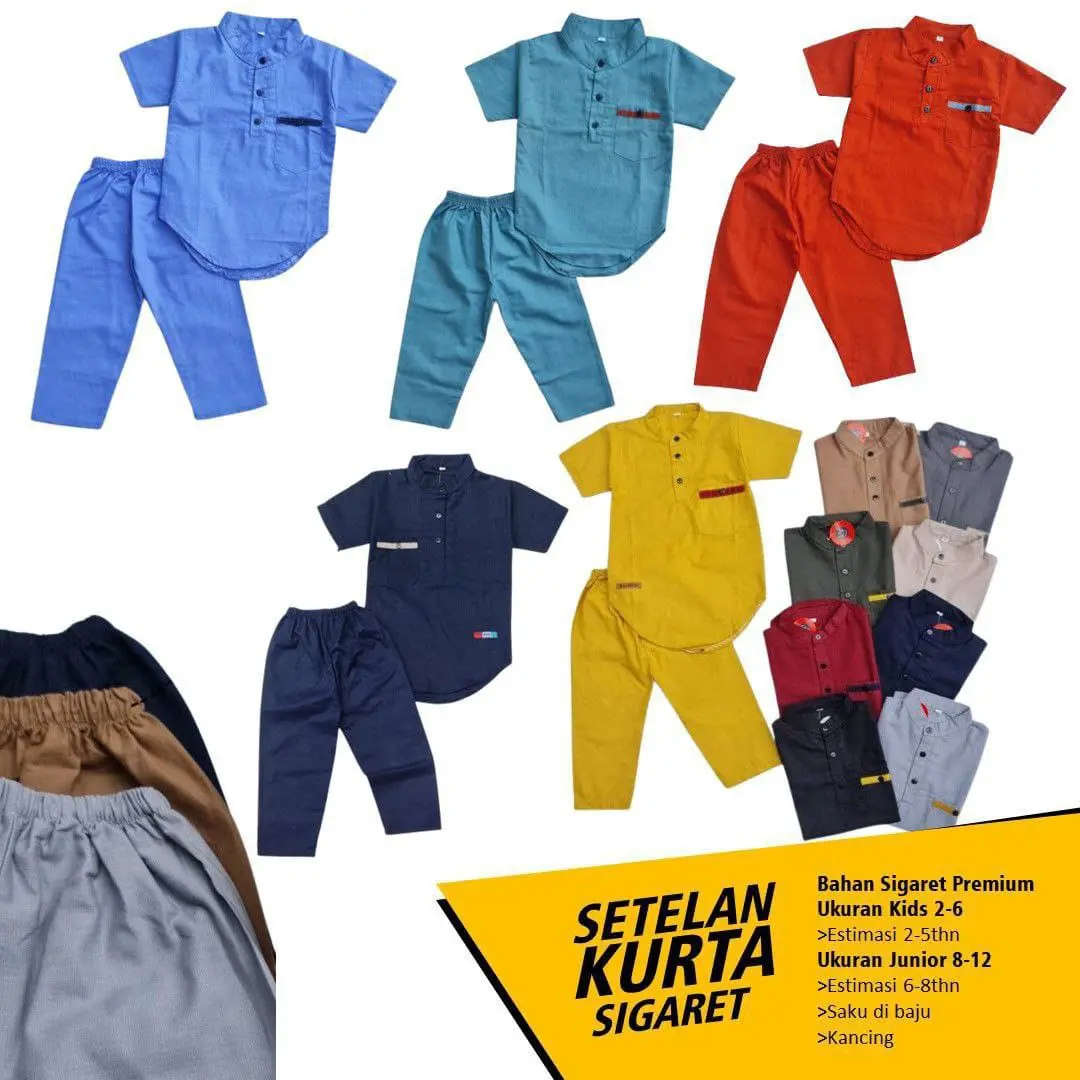 Setelan Kurta Sigaret Anak Laki Laki Terbaru 2024 Baju Koko Anak Balita Laki Laki 2-10th Kekinian Hitam Gamis Katun
