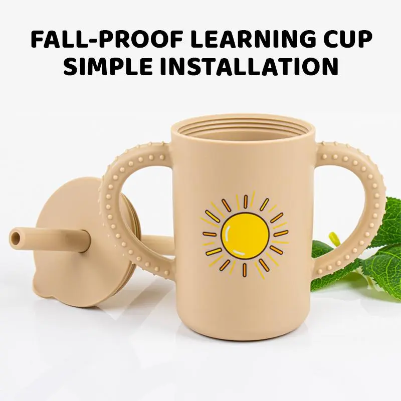 Learning Cup for Kids, 1 Count Cute Cartoon Pattern Straw Cup with Handle, Drinking Cup for Boys & Girls, Drinkware for Home & Office 2