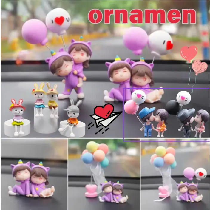 Patung mobil pasangan mini ornamen kecil / kelinci pasangan resin dekorasi meja rumah / dekorasi mobil / kerajinan lucu