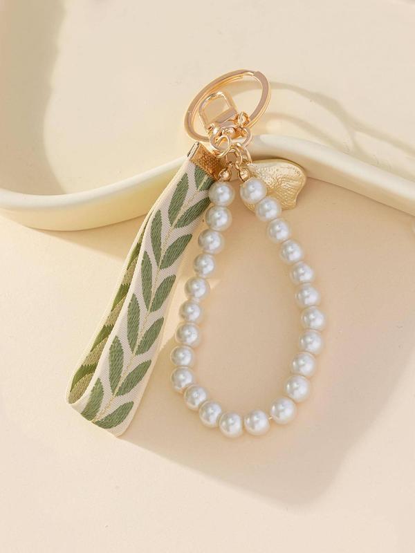 Faux Pearl Decorated Leaf Design Keychain, Elegant Keychain for Women & Girls, Fashion Accessories for Daily Use, Trendy All-match & Exquisite Keychain for Birthday Gift, Gifts for Her 8