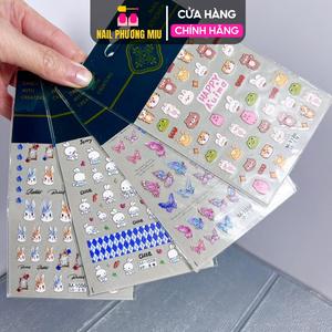 Hình Dán Móng Sticker 5D Lụa Tổng Hợp Cao Cấp Trang Trí Làm Nail Hoạt Hình, Gấu Hồng, Mặt Thỏ, Bướm Cực Quang Siêu Xinh Nữ Women