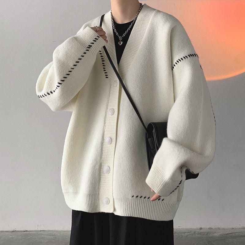 Áo Cardigan Dệt Kim, Phong Cách Cổ Điển Thường Ngày Dành Cho Nam Giới, Phong Cách Nhật Bản, Xu Hướng Thu Đông, Áo Len Bông Độc Đáo 2