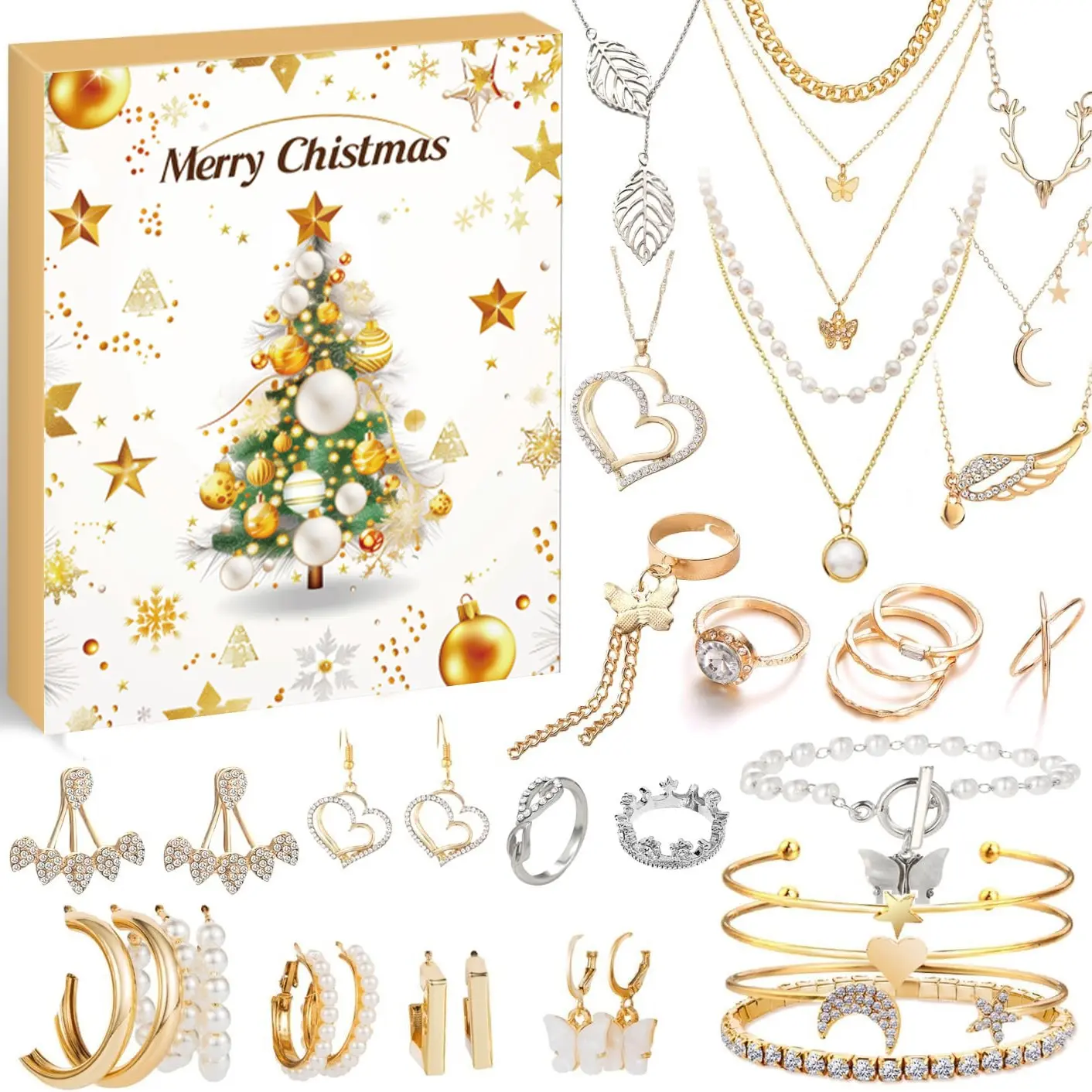 New Christmas Gift Countdown Calendar Advent Jewelry Blind Box Ear Stud Necklace Bracelet Gift Box Ornament Women earrings crochet keychain couple  ring lovisa necklaces bangle marriage italian charm set  kunci indian jewellery far east cd ancient jewelry