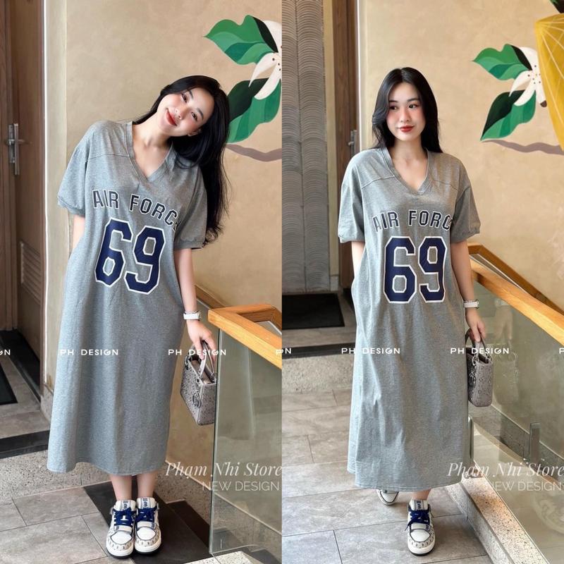  Váy suông bầu nữ cotton dáng dài mặc nhà và đi chơi in hình số 69 dễ thương Nhung Women Dress Váy Ngủ Đen váybầu 