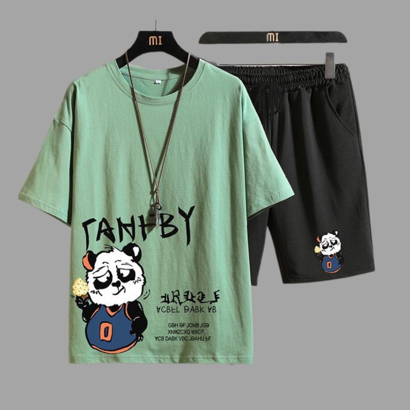 [MÃU MỚI] Bộ Quần Áo Thun Nam Nữ Mùa Hè In Gấu Trúc Phối Quần Short In Chữ Thời Trang 1