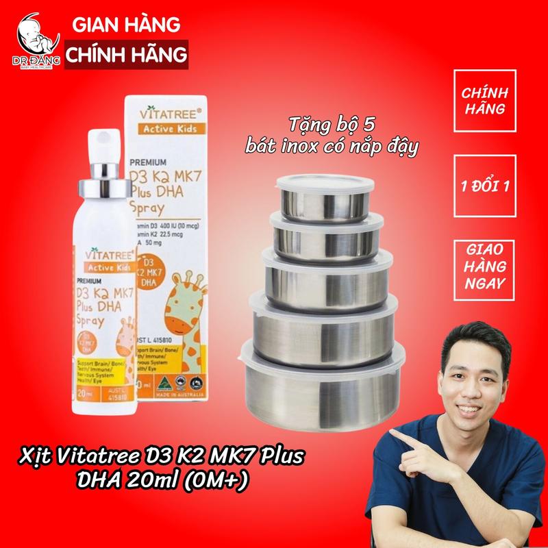 [Chính hãng - Tặng quà] Xịt Vitatree Active Kids Premium D3 K2 MK7 Plus DHA 20ml