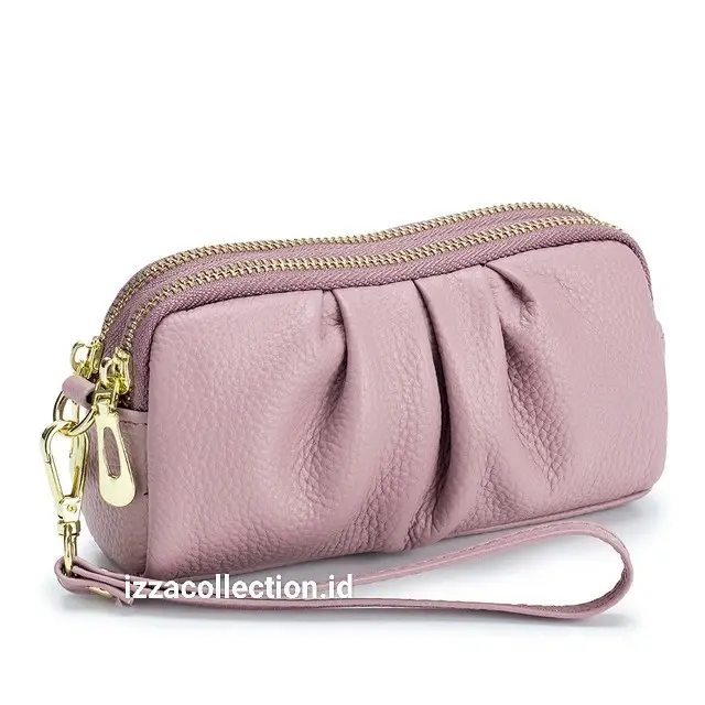 Dompet Wanita Korean Style Tempat Hp dan Uang Pouch Kulit PU Hitam Pink Polos - Kartu 7