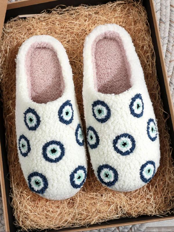 Women's Cartoon Eye Design Plush Slippers, Casual Soft Comfortable Home Slippers, Warm Slippers for Indoor & Outdoor Use for All Seasons 0