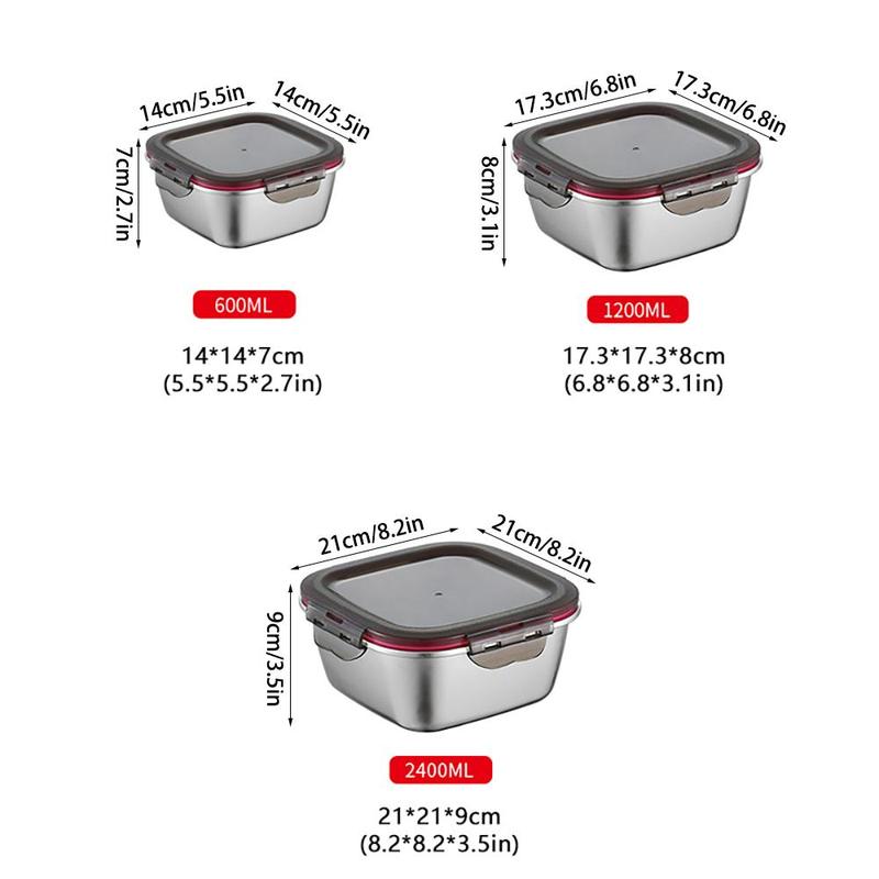 Stainless Steel Food Storage Box with Lid, 3pcs/set Multi-size Leak-proof Food Container, Food Storage Box for Home Kitchen 2
