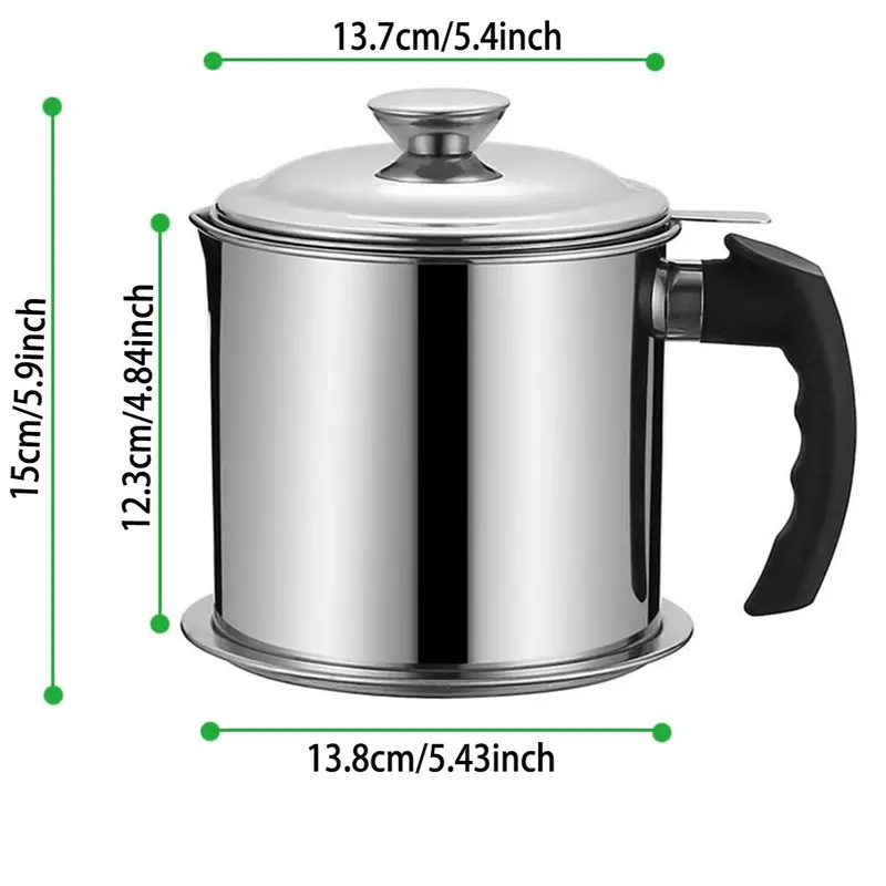 Stainless Steel Oil Pot with Filter, Kitchen Oil Dispenser with Tray & Lid, Bacon Grease Container, Cooking Oil Can, Home Kitchenware 2