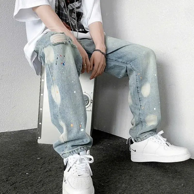 phong cách năng động Quần Jeans Nam Ống Xuông , Quần Bò Nam Ống Xuông Thiết Kế Rách Tua Rua Phong Cách Bún Đậu Mắm Tôm JN05(2) Menswear Pants Có Túi