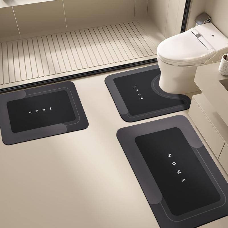 Product Introduction of Bathroom Mat, 3 Counts/set Non-slip Toilet U-shape & Rectangle Bathroom Mat, Soft Absorbent Bath Mat, Bathroom Accessories, Home Decor, Restroom Bathroom Supplies 0