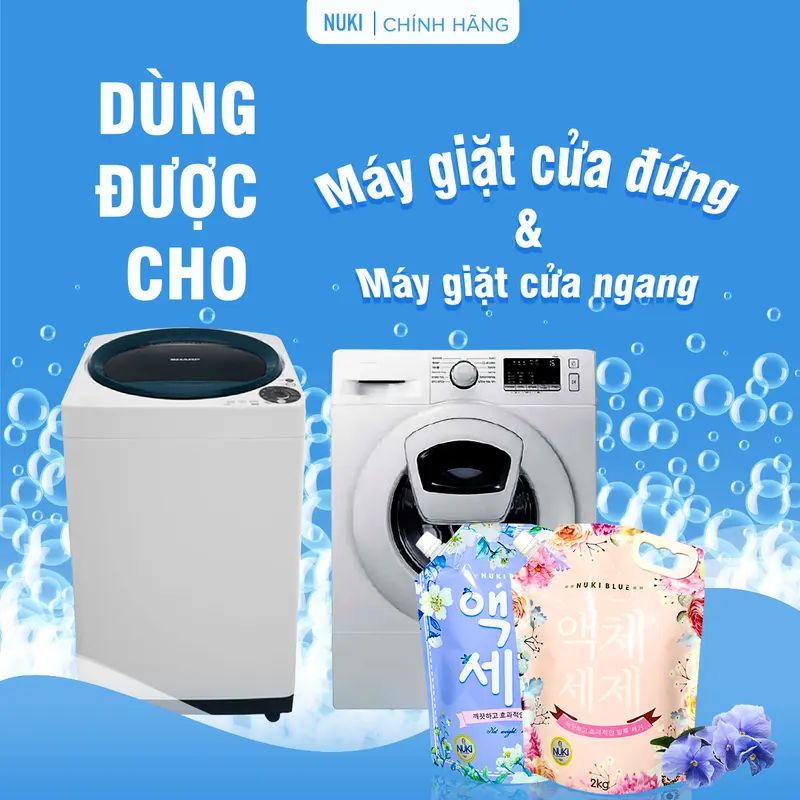 [MUA 2 Lớn TẶNG 2 Nhỏ] Túi nước giặt Hàn Quốc Nuki Blue 2kg - Hương Thảo Mộc, Hương Ngàn Hoa, Lưu hương dịu nhẹ - Làm Sạch 3