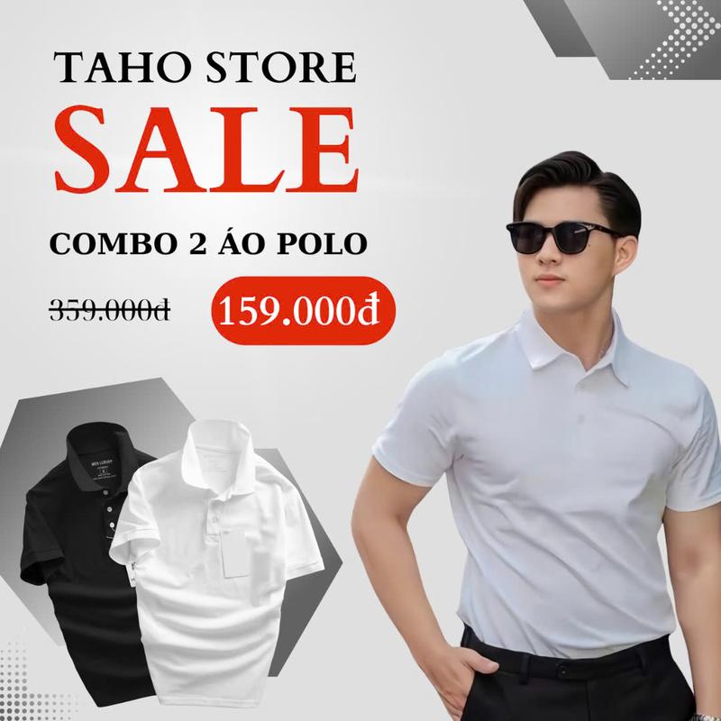 Combo 2 Áo thun nam [ FREESHIP ] - Áo Polo Nam TAHO Tay Ngắn Trơn Cổ Trụ 2 Màu Trắng Đen Co Giãn, Chất Thun Polyeste Mã PL13-PL17. Top Menswear Có Cổ