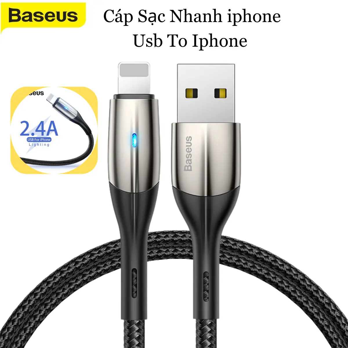 Cáp dữ liệu Baseus 2.4A USB cho ip (Có đèn báo) Sạc Lightning cho i12 13 Pro Max Mini Hỗ trợ truyền dữ liệu 480 Mbps Led Carbon Bộ Sạc Nhanh Sạc Điện Thoại Phụ Kiện