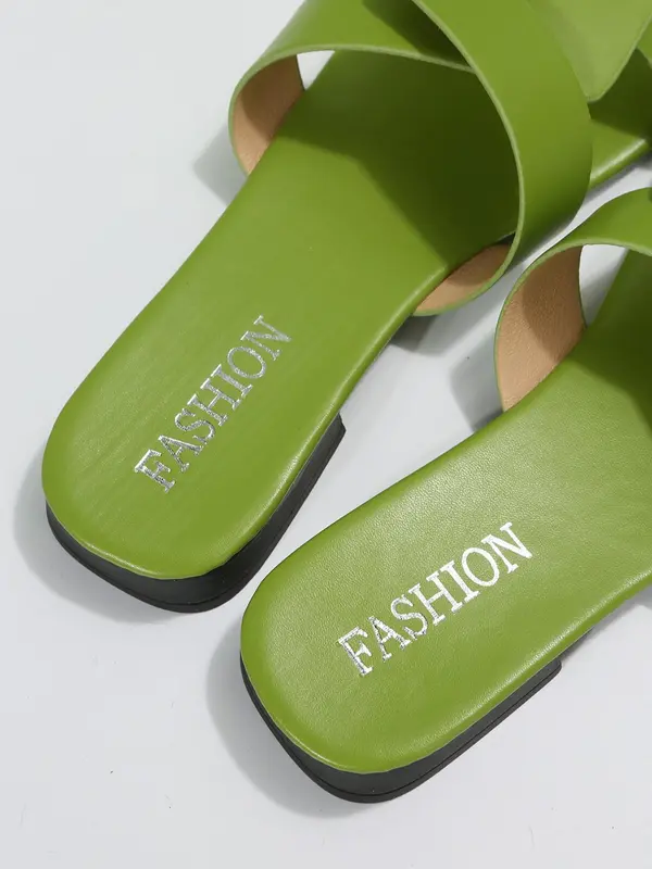 Women's Fashionable Solid Color Flat Sandals, New Trend Braided Design Slide Sandals, Square Toe Slippers, Casual Comfortable Shoes for Summer 5