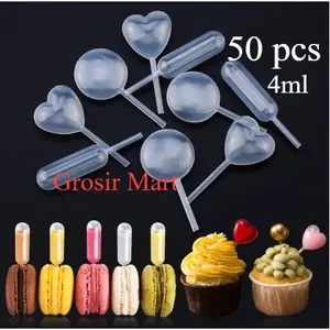 50Pcs Pipet Vla Puding Kue Plastik Tetes Infuser Carian Liquid 4ml CupCake Selai Untuk Aneka Jenis Kue