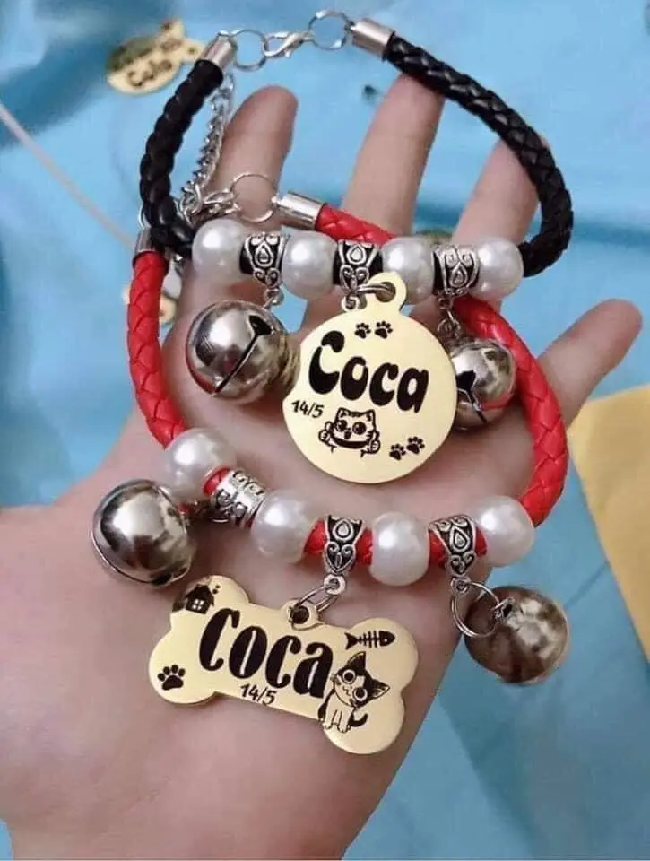 Vòng cổ da chó mèo kèm dây charm và chuông,vòng da mềm đẹp Petmart11 ( không ggồmther tên)