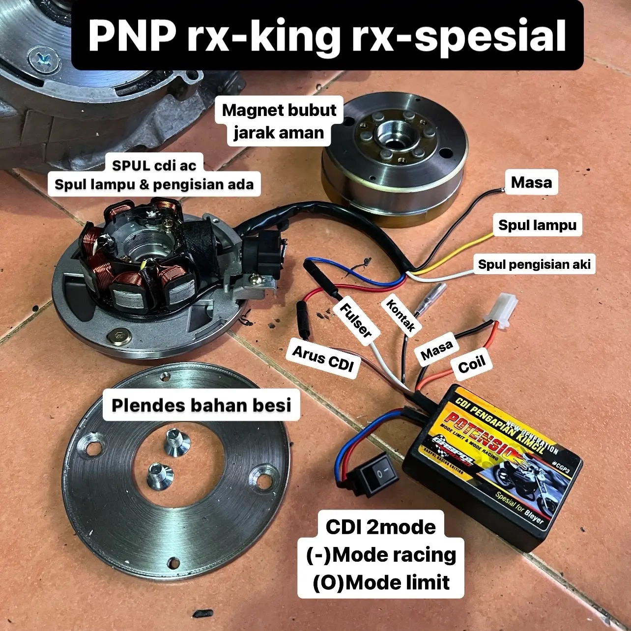 Pengapian set CDI dua mode modeLIMIT modeRACING untuk rx king rx spesial magnet kimcil dengan cdi mode racing dan mode limit cdi 2mode