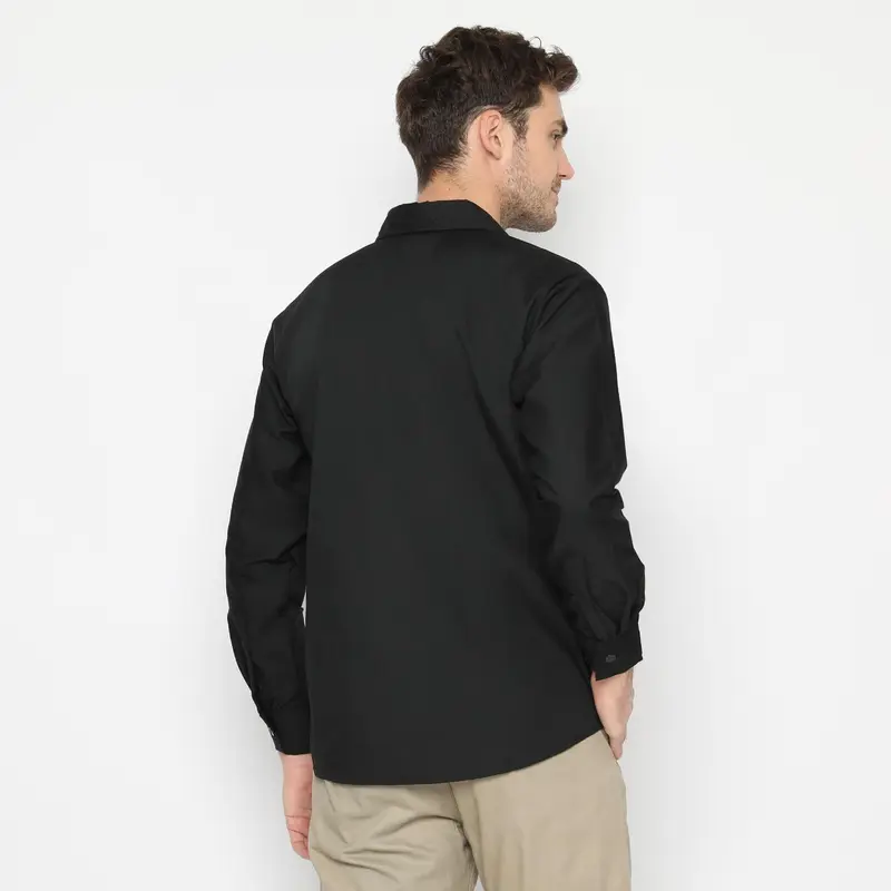 RS31 Baju Kemeja Alaska Shirt Black Basic Cowok Jumbo - Kemeja Lengan Panjang Pria Hitam Polos Super Big Size 3