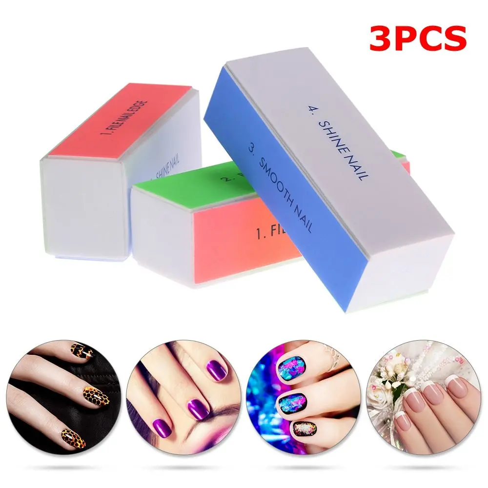 3Pcs/Set Professional Nail Sanding Block 4 Sides Nail Buffer File Manicure Tool Dead Skin Remover Polishing