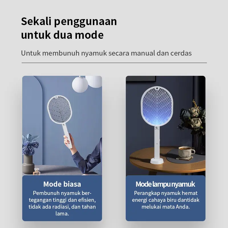 【COD】Homelix Raket nyamuk 3 in 1 Mosquito killer HRDWP01WT putih Baterai Listrik Kabel 5