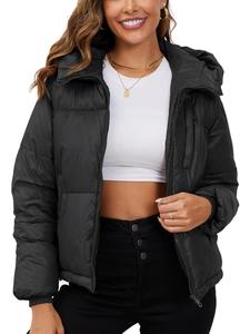 Women's Solid Zip Up Drop Shoulder Winter Coat, Fashion Casual Pocket Zipper Outerwear for Daily Outdoor Wear, Women Clothing for Fall & Winter