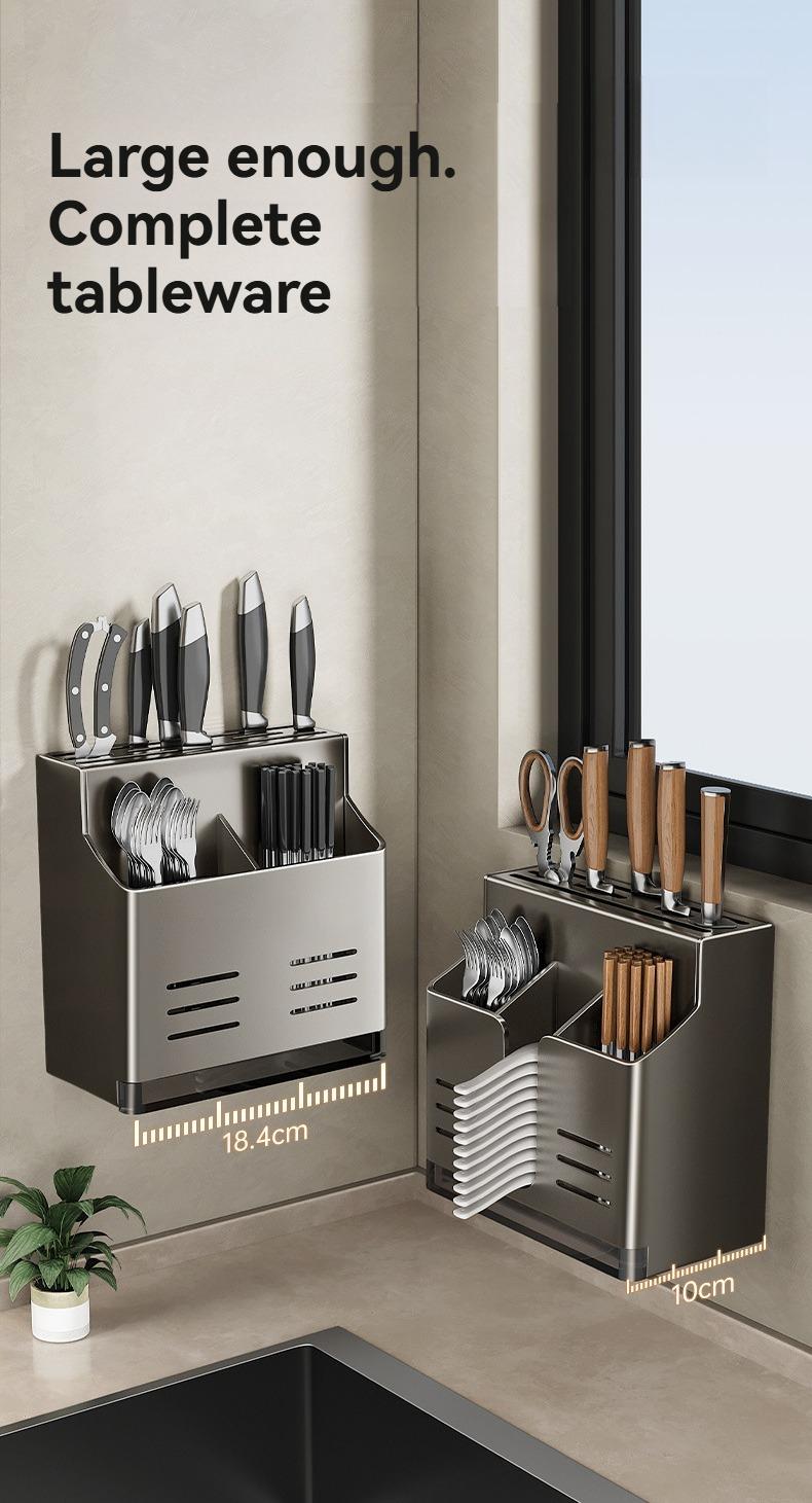 Product Introduction of udmall.sg Multi-functional Chopsticks Knife Spoon Holder Kitchen All-in-One Wall-mounted Storage Organizer Rack Steel Set Utensils Stainless 19